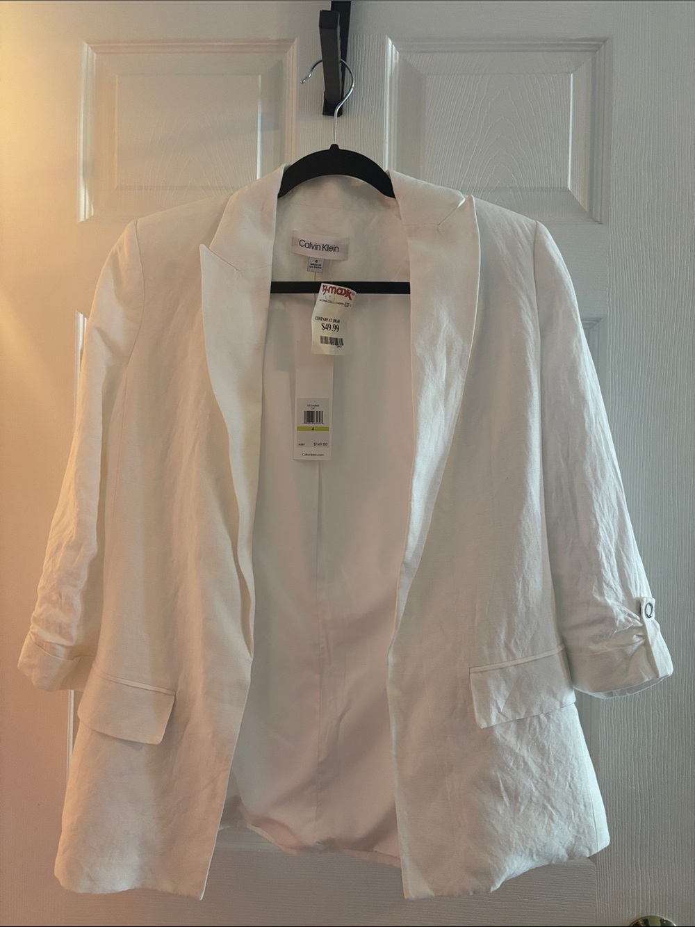 Calvin Klein White Women's Linen-Blend Open Front Blazer